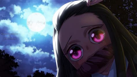 Demon Slayer Nezuko Kamado With Background Of Moon Sky And Clouds Hd