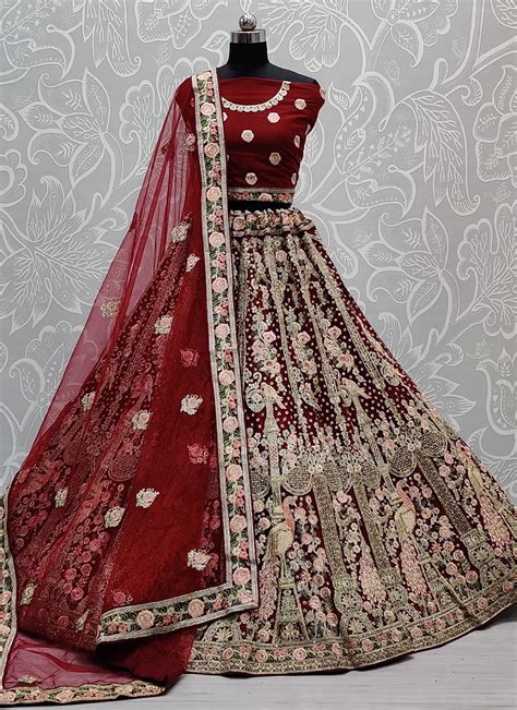 Buy Maroon Mehndi Lehenga Choli 208431