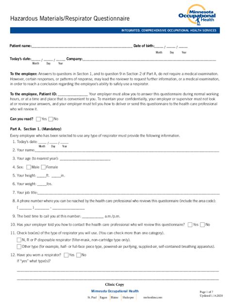 Fillable Online Appendix C Osha Respirator Medical Evaluation