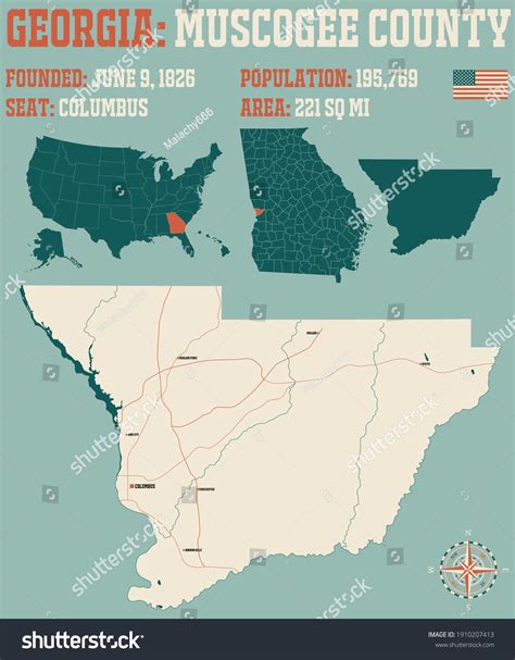 Large Detailed Map Muscogee County Georgia Stock Vector (Royalty Free ...