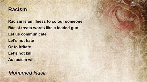 Racism By Mohamed Nasir Racism Poem