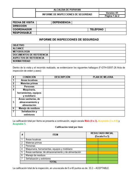 Informe De Inspecciones De Seguridad Pdf