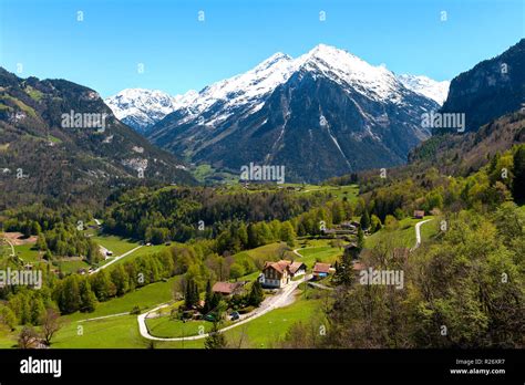 Hiking In The Valley Of 72 Waterfalls Switzerland Stock Photo Alamy