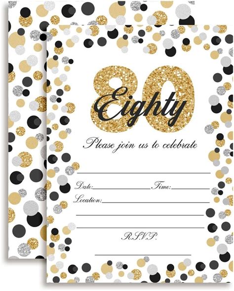 Amazon.com: 80th Birthday Invitations for Men or Women with Envelopes ...