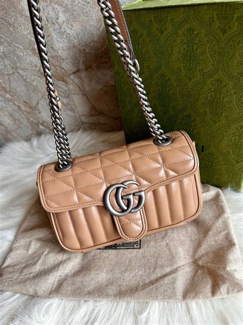 Gucci Mini Marmont Nude 2023 Fullset Barang Mewah Tas Dompet Di