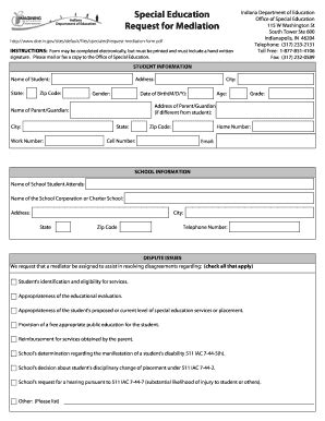 Fillable Online Doe In Request For Mediation Form Indiana Department