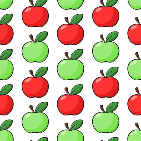 Premium Vector Apples Vector Seamless Pattern Red And Green Apples On White Background