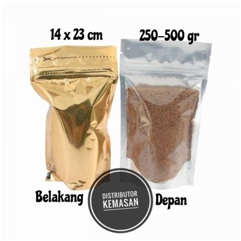 Jual Kemasan Stand Standing Pouch Aluminium Foil Gold Kombinasi Bening