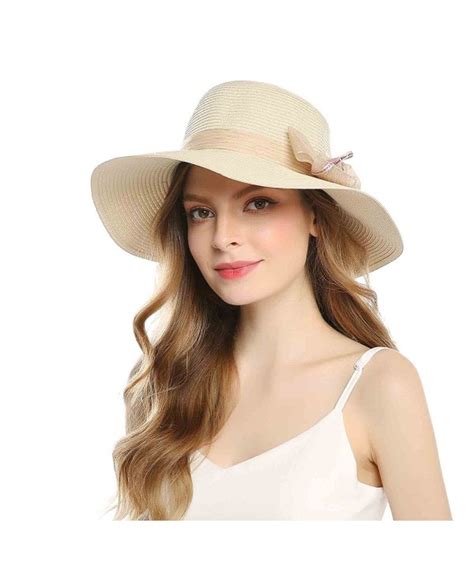 Womens Floppy Sun Beach Straw Hats Wide Brim Summer Cap Upf 50 Beige Cz1805an4ur