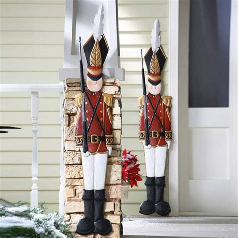 Set Of 2 Christmas Holiday Metal Toy Soldiers Nutcracker Outdoor