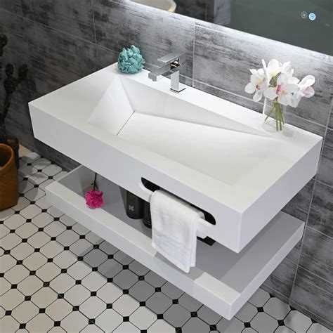 Gesipor X Wall Mount Double Stone Resin Bathroom Sink Rectangular