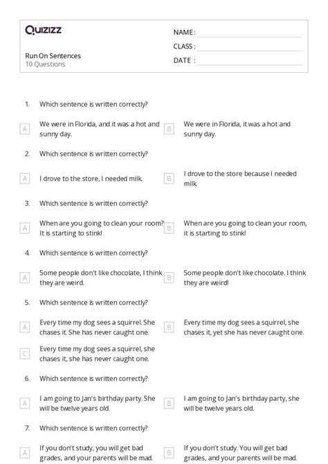 50 Run On Sentences Worksheets On Quizizz Free And Printable