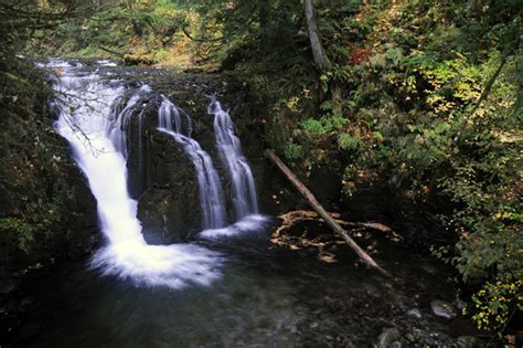 Little Multnomah Falls Waterfall Behind Top Of Main Falls By Lookout