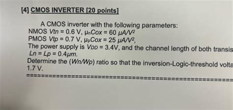 Solved 4 CMOS INVERTER 20 Points A CMOS Inverter With Chegg