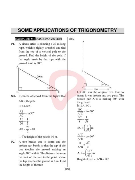 Trigonometric Applications Solutions | PDF | Angle | Tower