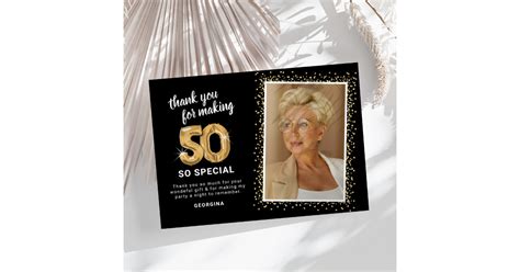 Modern 50th Birthday Photo Thank You Card Zazzle