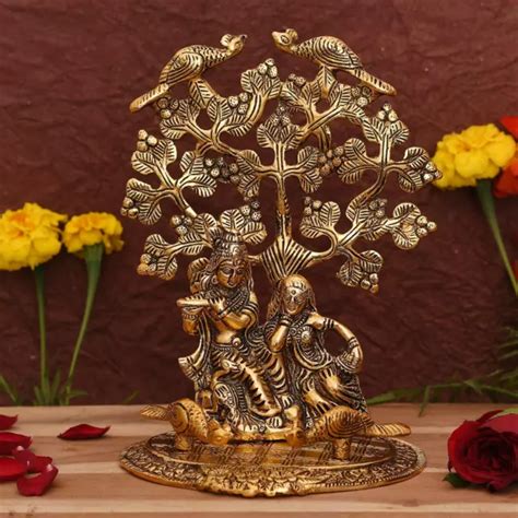 HINDÚ DIOS LORD Krishna Con Radha Ídolo Escultura Estatua Figurita EUR