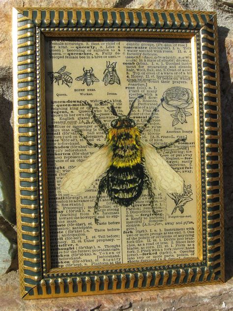 Bee Vintage Bee Print Bee Collage Home Decor Original Art Framed