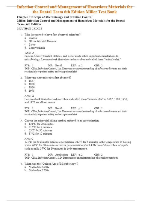 Test Bank For Infection Control And Management Of Hazardous Materials