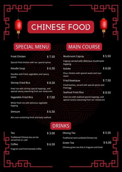 Red And Black Illustration Chinese Food Menu Templates By Canva