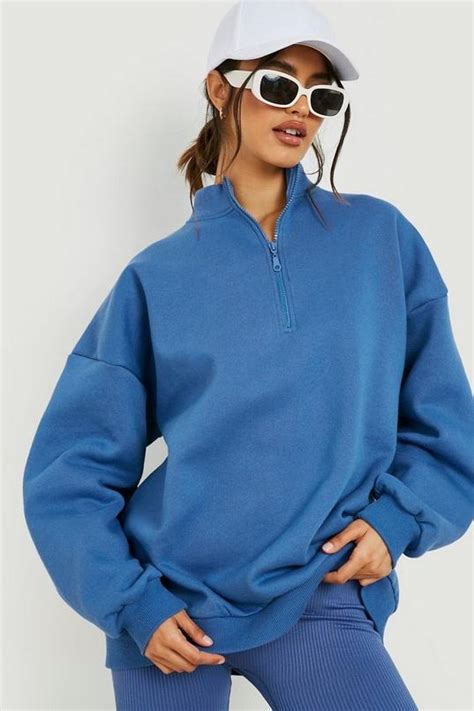 Women S Navy Mix And Mix Half Zip Oversized Sweater Boohoo Uk