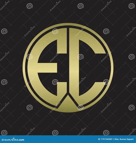 EC Logo Monogram Circle With Piece Ribbon Style On Gold Colors Stock