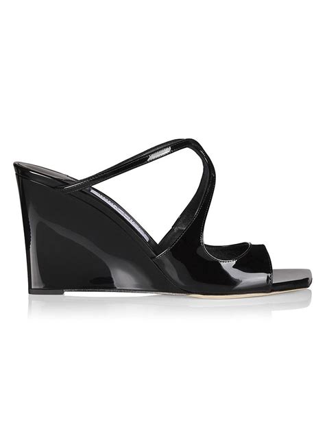 Jimmy Choo Anise Mm Patent Leather Wedge Sandals In Black Lyst