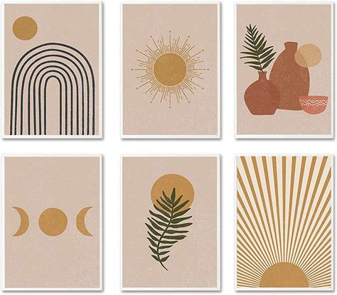 Imagitek Set Of 6 Unframed Neutral Boho Art Prints Boho