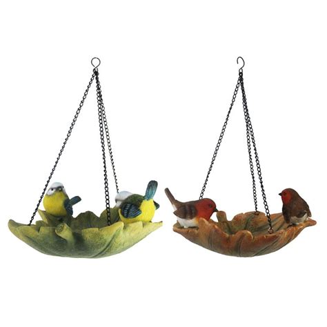 Leaf Hanging Bird Bath W Birds Asst Styles Ivystone