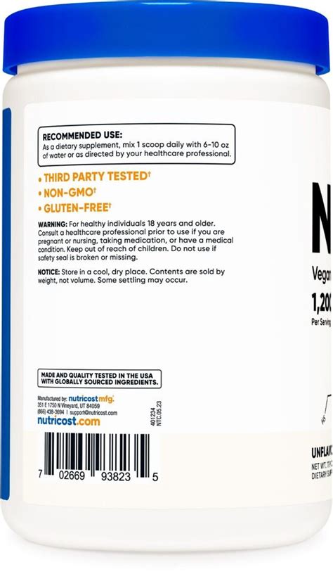 Nutricost N Acetyl Cysteine NAC Powder 500 Grams Non GMO Gluten