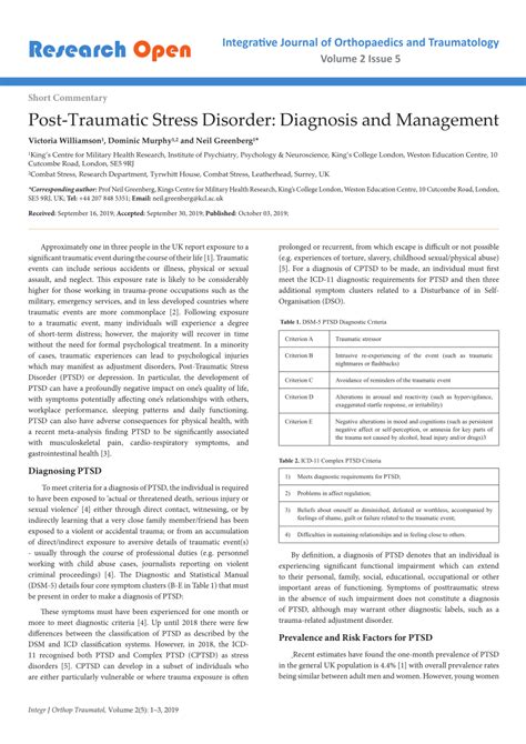 Pdf Post Traumatic Stress Disorder Diagnosis And Management