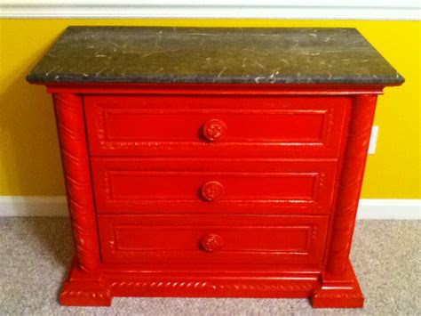 Large Night Stand Painted Red And Lightly Distressed Nightstand