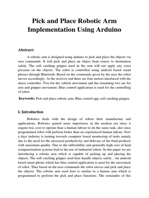 Pick and Place Robotic Arm Implementation Using Arduino | PDF | Robotics | Robot