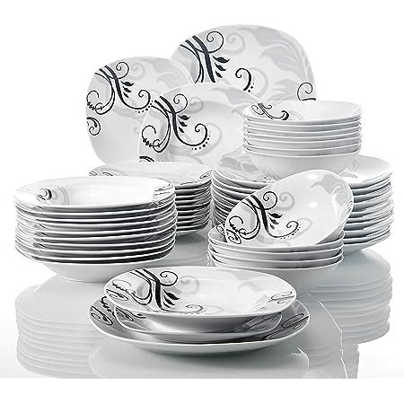 VEWEET Zoey 48 Piece Dinnerware Set Ivory White Ceramic Dinner Set