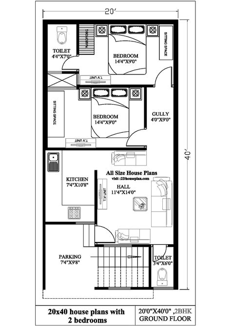 20x40 House Plans With 2 Bedrooms Best 2bhk House Plans