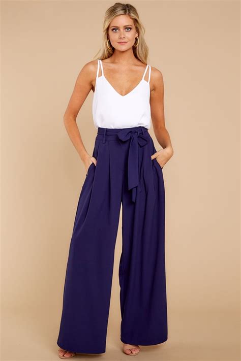 Stylish Navy Blue Palazzo Pants Trendy Wide Leg Pants Pants 42