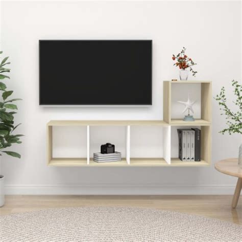 Vidaxl Piece Tv Stand Set White And Sonoma Oak Engineered Wood