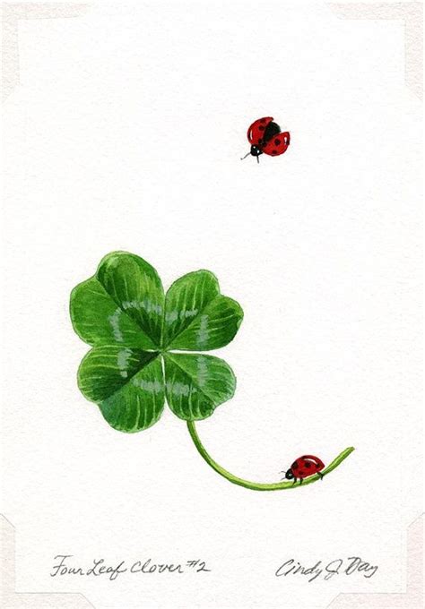 Four Leaf Clover 2 With Ladybugs 4 5 X 6 5 Four Leaf Clover Drawing Clover Painting Four