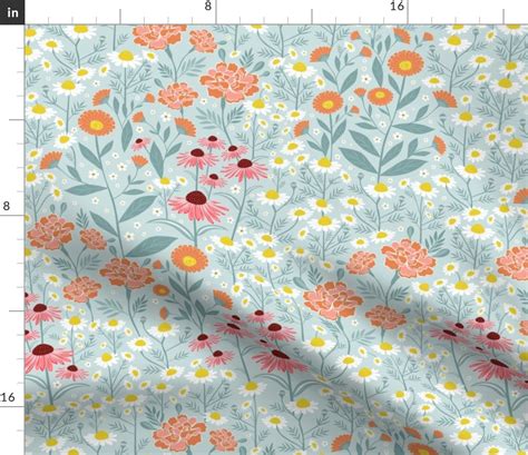 Medicinal Flower Garden Duck Egg Fabric Spoonflower