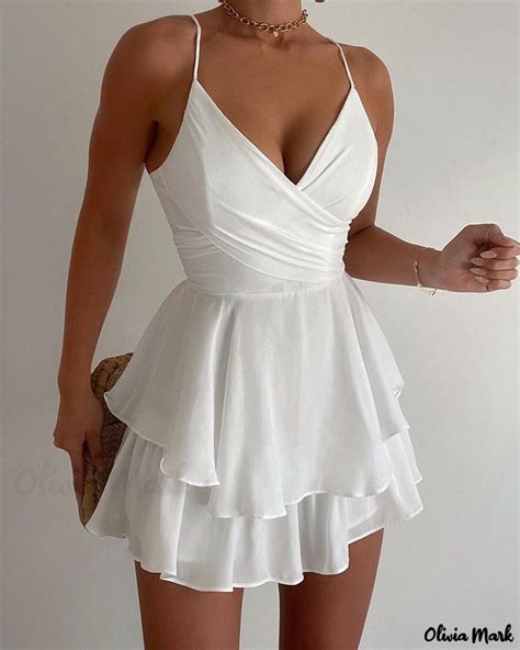 Olivia Mark Layered Ruffle Spaghetti Strap Mini Dress White M 8