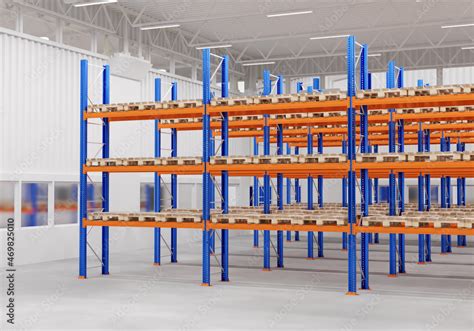 Metal warehouse shelves. Modern logistics warehouse. Shelves for ...