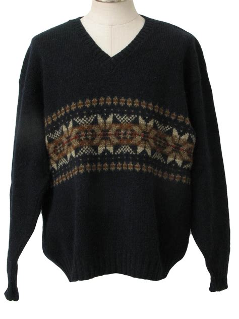 1990s Eddie Bauer Sweater 90s Eddie Bauer Mens Navy Blue Tan Brown And Red Snowflake Print