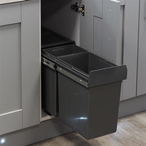 30l Dark Grey Pull Out Kitchen Waste Recycling Bin For 300mm Cabinet