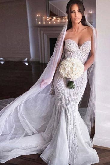 Strapless Sweetheart Beads Mermaid Wedding Dresses Appliques Tulle