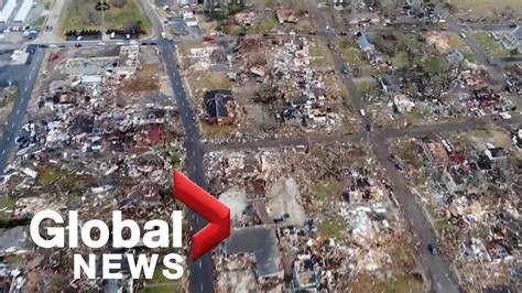 Aerial view shows damage caused by tornadoes, severe storms that killed ...