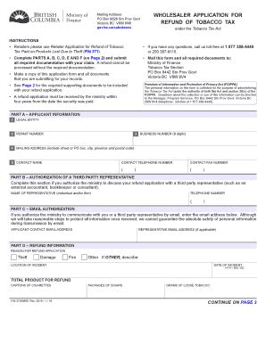 Fillable Online Sbr Gov Bc FIN B370b Wholesaler Application For Refund