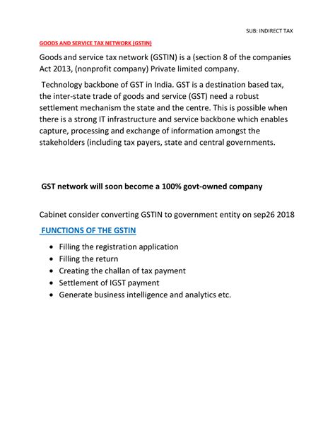 Indirect Tax Part 4 SUB INDIRECT TAX GOODS AND SERVICE TAX NETWORK