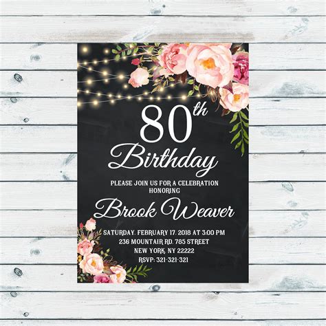 80th Birthday Invitation For Women 80th Birthday Party Any Etsy