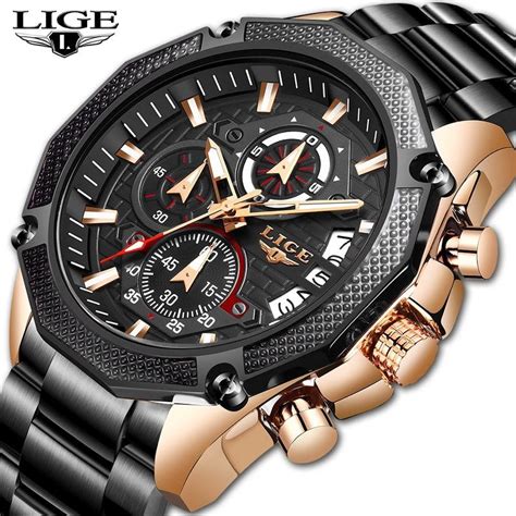 Lige New Men Watches Top Brand Luxury Stainless Steel Date Chronograph Male Quartz Watch Mens