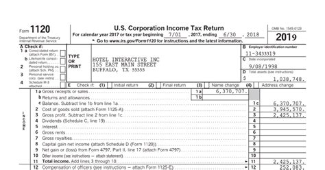 IRS Form 1120 2019 U S Corporation Income Tax Return